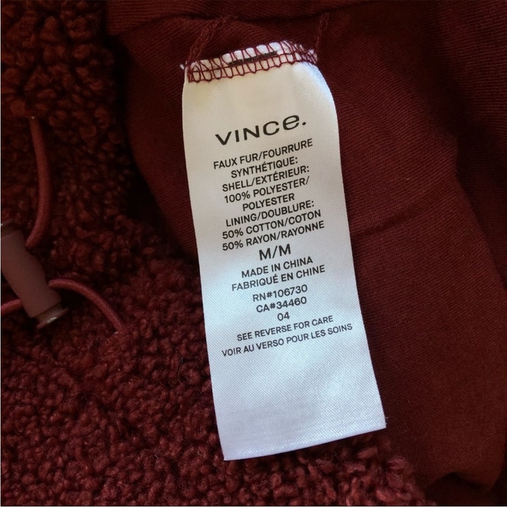Vince Cozy Faux Sherpa shearling Pullover Hoodie in Anise red medium sweatshirt - Picture 14 of 17